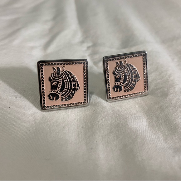Swank Pink Horse Mid Century Cuff Links & Tie Clip Set - Picture 7 of 8